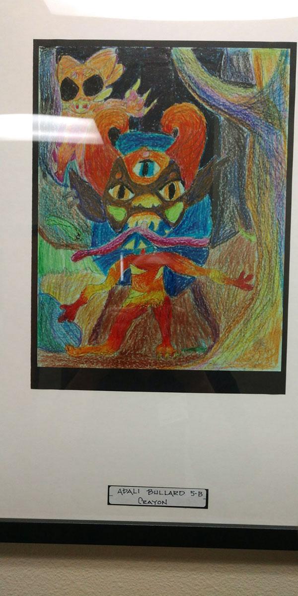 Framed crayon drawing