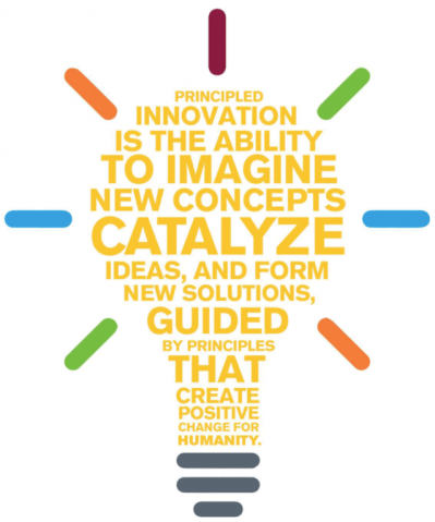 Principled innovation is the ability to imagine new concepts, catalyze ideas, and form new solutions, guided by principles that create positive change for humanity.