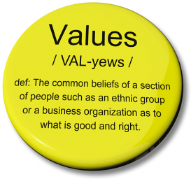 A yellow button with the definition of Values